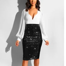 Новая женская сексуальная облегающая юбка с пайетками сексуальная длина до колена блестящая юбка женские юбки