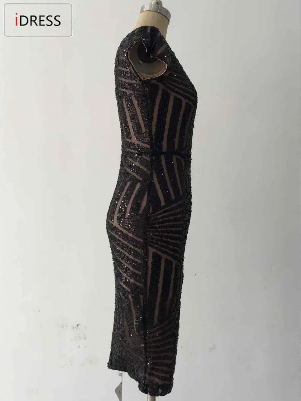 2016 Women Dress Vestido De Festa Sexy Club Night Dress Lady Slim Evening Party V Neck Sequined Knee Length Sequin Dress10