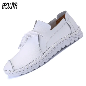 

Autumn New Men Leather Casual Shoes White Luxury Designer Men Driving Shoes Fashion Breathable Male Moccasins Loafers Large Size