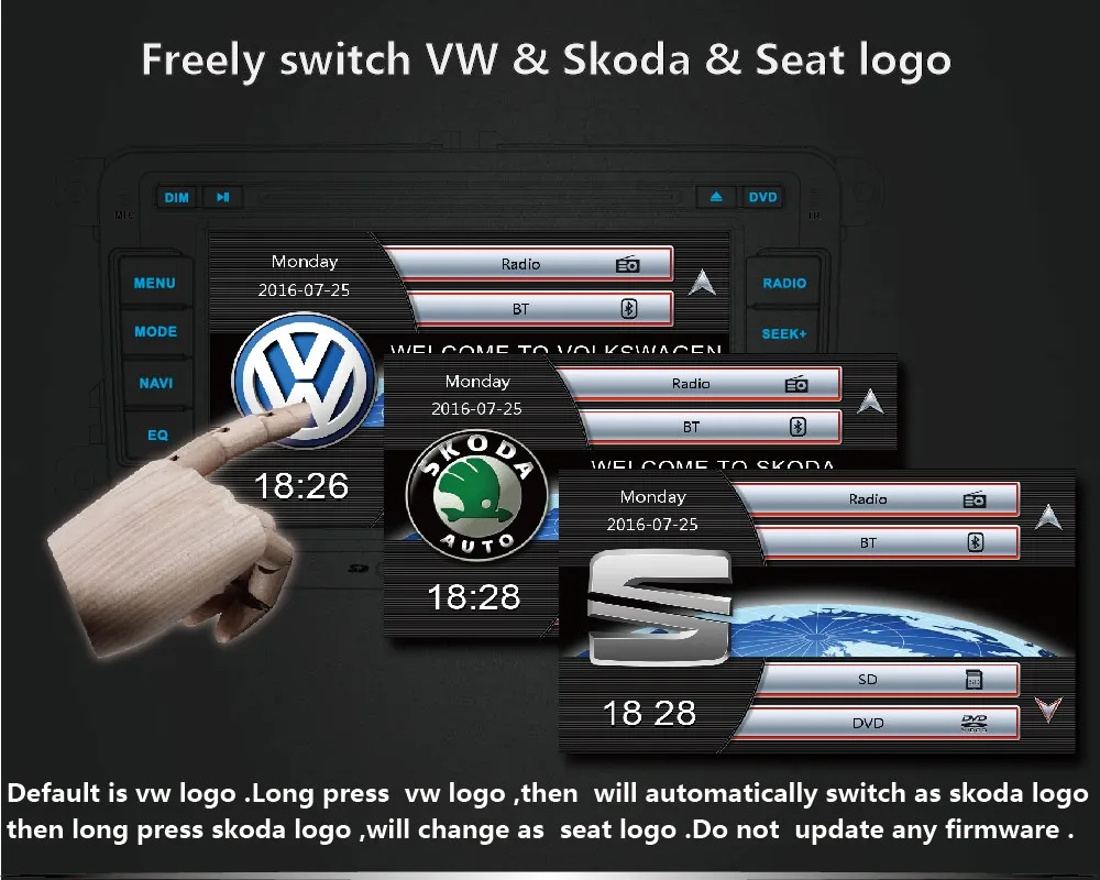 Two Din 7 Inch Car DVD Player For Skoda/Octavia/Fabia/Rapid/Yeti/Superb/VW/Seat With Wifi Radio FM GPS Navigation 1080P Ipod Map