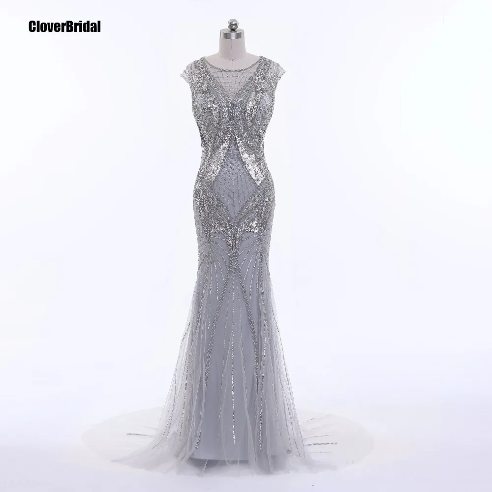 

CloverBridal heavily handwork slim silver dress evening dresses for women 2017 beading long free custom-made imported China