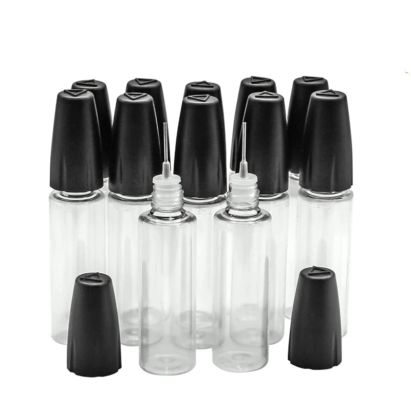 100Pcs 10ML 15ML 20ML 30ML PET 투명 유리 병 빈 오일 액세서리 액체 항아리에 대 한 긴 얇은 팁 Dropper 병