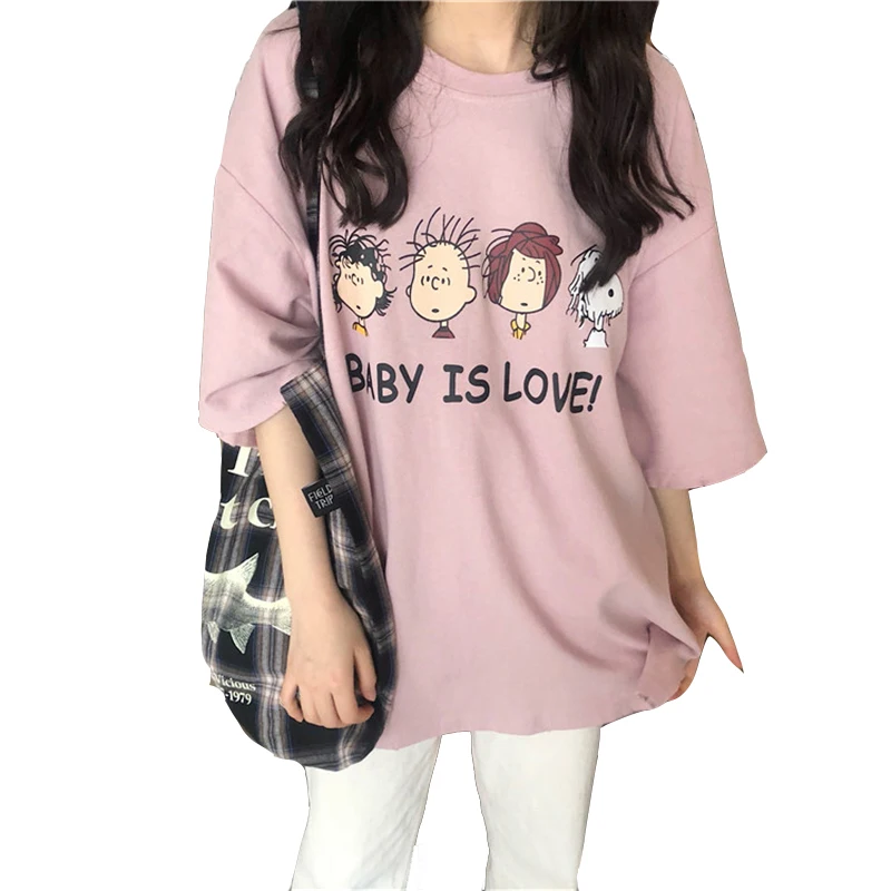 

2019 cartoon print short-sleeved T-shirt female spring and summer new Korean version of loose students wild short-sleeved shirt