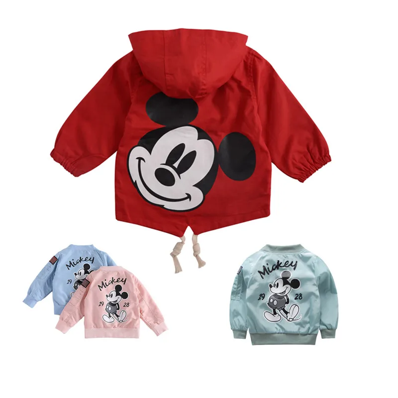 

Toddler Kids Girls Jackets For Baby Clothes Cartoon Mickey Pattern Boys Hooded Mickey Windbreaker For Boys Minnie Outerwear Coat