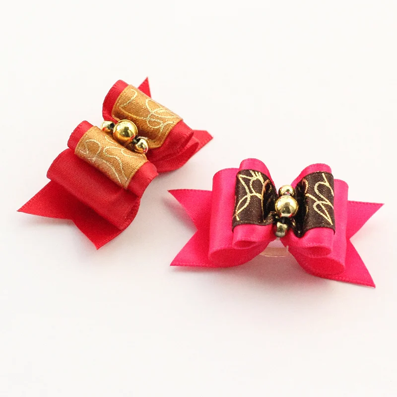 

Armi store Handmade Vintage Gold Lace Ribbon Dog Bow Grooming Bows For Dogs 21051 Puppy Supplies Wholesale