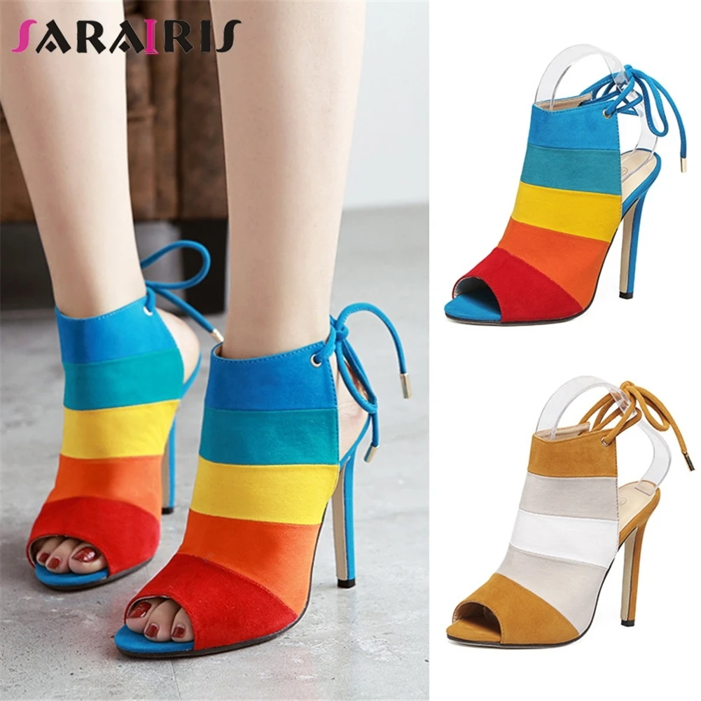 

SARAIRIS New Fashion Women Shoes Mixed Colors Ladies High Heels Peep Toe Shoes Woman Casual Party Sexy Summer Sandals 2019