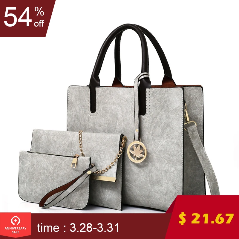 2019 New Women Bags Set 3 Pcs Leather Handbag Women Large Tote Bags Ladies Shoulder Bag Handbag+Messenger Bag+Purse Sac a Main