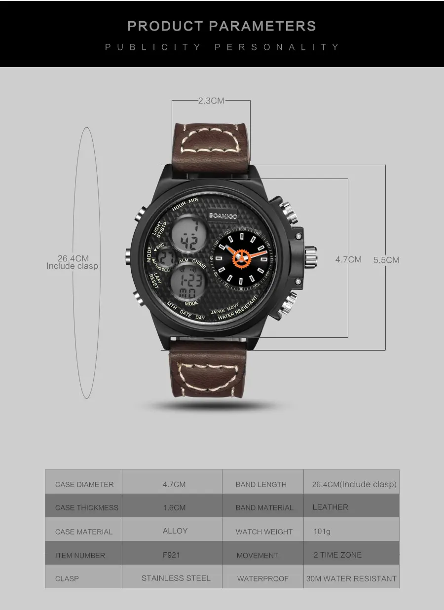 Mens Watches Top Brand Luxury Fashion Sport Brown Leather Watch Quartz Movement Digital Men Clocks Water Resistant Montre Homme (18)