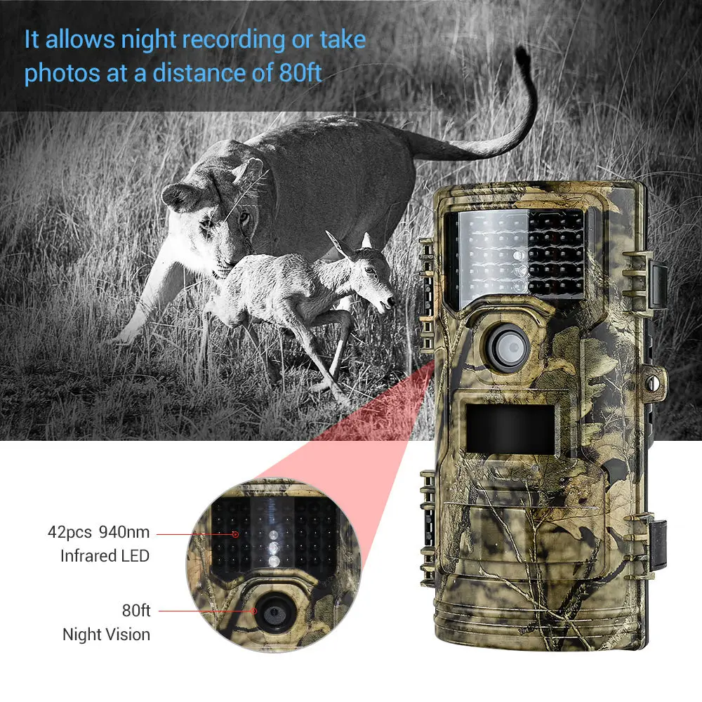 PDDHKK 1080P HD охотничья камера фото ловушки дикой природы 20MP камера наблюдения с 42 инфракрасными светодиодами 940nm ночного видения