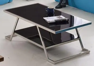 Черный двухслойный чайный столик из закаленного стекла из нержавеющей стали