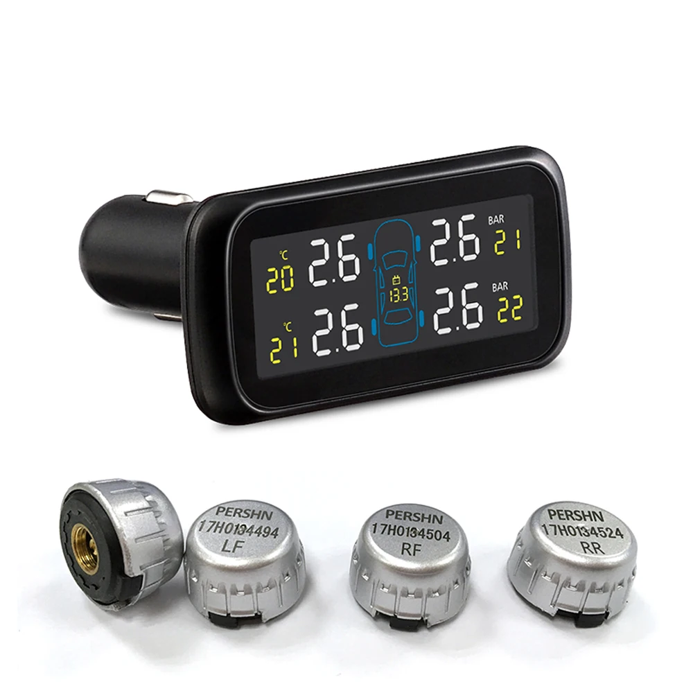 

Silver U903 Car TPMS + 4 External Replaceable Battery Sensors Wireless LCD Display Tire Pressure Monitoring System Free Shipping