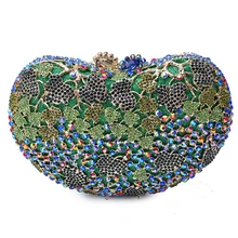 Модные Зеленые Женские сумки-клатчи, модные женские вечерние сумки с кристаллами в форме сердца, сумки-мессенджеры, сумки на плечо