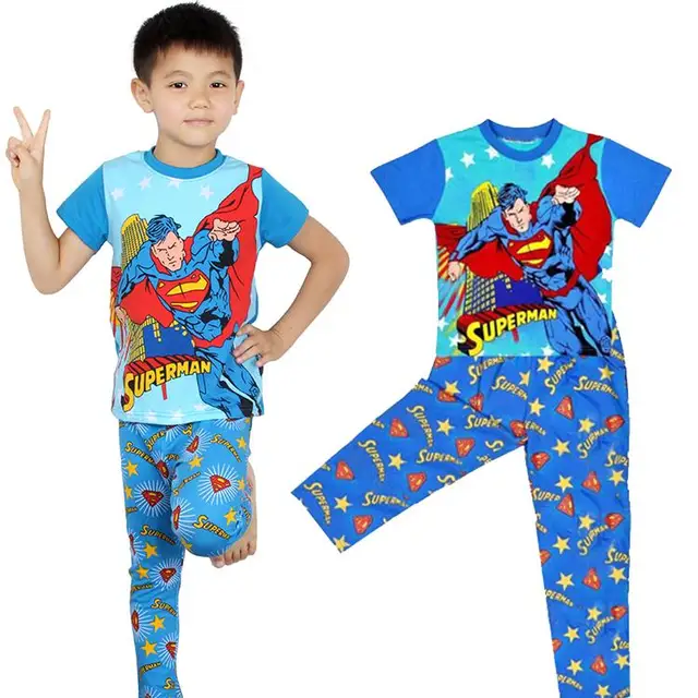Superman Costume Boys Pajamas Short Tops T shirt Long Pants Kids