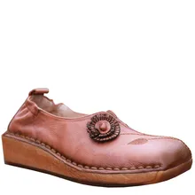 Женская обувь высокого качества; коллекция года; сезон весна-осень; обувь ручной работы из натуральной кожи на среднем каблуке без застежки; женские туфли-лодочки на танкетке с цветочным узором; 360985
