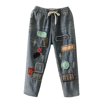 

Summer Spring Ripped Patchwork Boyfriend Jeans Women Loose Vintage Femme High Waist Plus Size Mom Jean Ladies Denim Pants