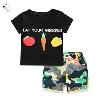 

BINIDUCKLING Boys Clothes Set Summer Children Letter Printed Short Sleeve T-Shirt+Shorts High Quality Clothes for Baby Kids