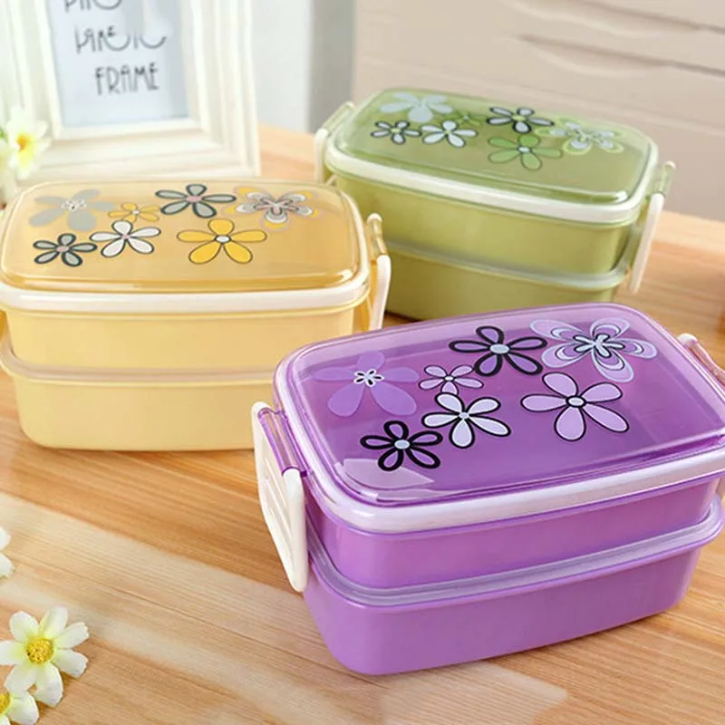 Creative It's lunch time Double Layer Plastic Lunch Box Microwave oven