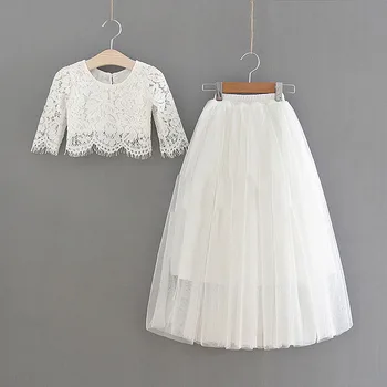 

Retail 5230 Eyelash Lace Princess Spring Summer Baby Girl Clothing Set 2P Top T-shirt Outwear + Long Skirt Baby Girls Clothes