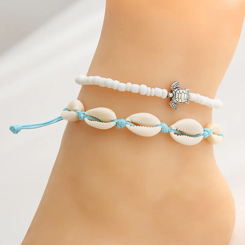 

2pcs/Set Bohemian Vintage Beach Turtle Shell Beads Anklet For Women Jewelry Anklet Summer Foot Jewelry A Direct Sale