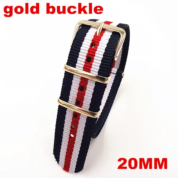 

Gold buckle New arrived - 1PCS High quality 20MM Nylon Watch band NATO straps waterproof watch strap gold color buckle -09202