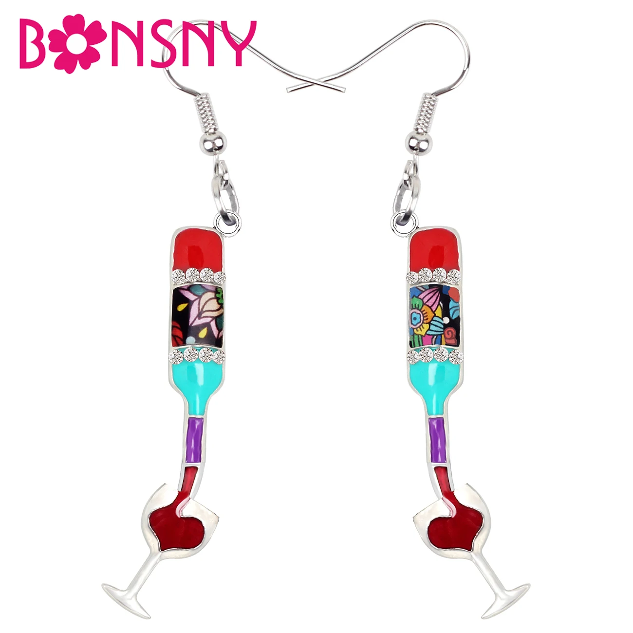 Bonsny сплав, горный хрусталь, эмаль красное вино бутылки серьги-подвески в форме капли модные Винтаж легкие ювелирные изделия Для женщин девушки дамы подарок