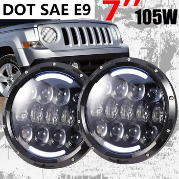 

7 Inch Round LED Headlights Sealed Beam Assembly For Jeep Wrangler JK LJ TJ CJ DJ H4 105W Cold White HALO Turn Signal & DRL