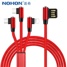 

NOHON Elbow 3 in 1 Lighting Charger Cable For iPhone X 7 8 6 Plus X Micro USB Type-C For Samsung S7 S8 Xiaomi 5 Charge Line 1.5M