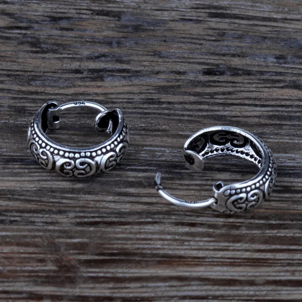 Mythic Age Real 925 Sterling Silver Tribal Symbol Vintage Small Hoop Earrings Jewelry Gift for Women Men Fine Jewelry