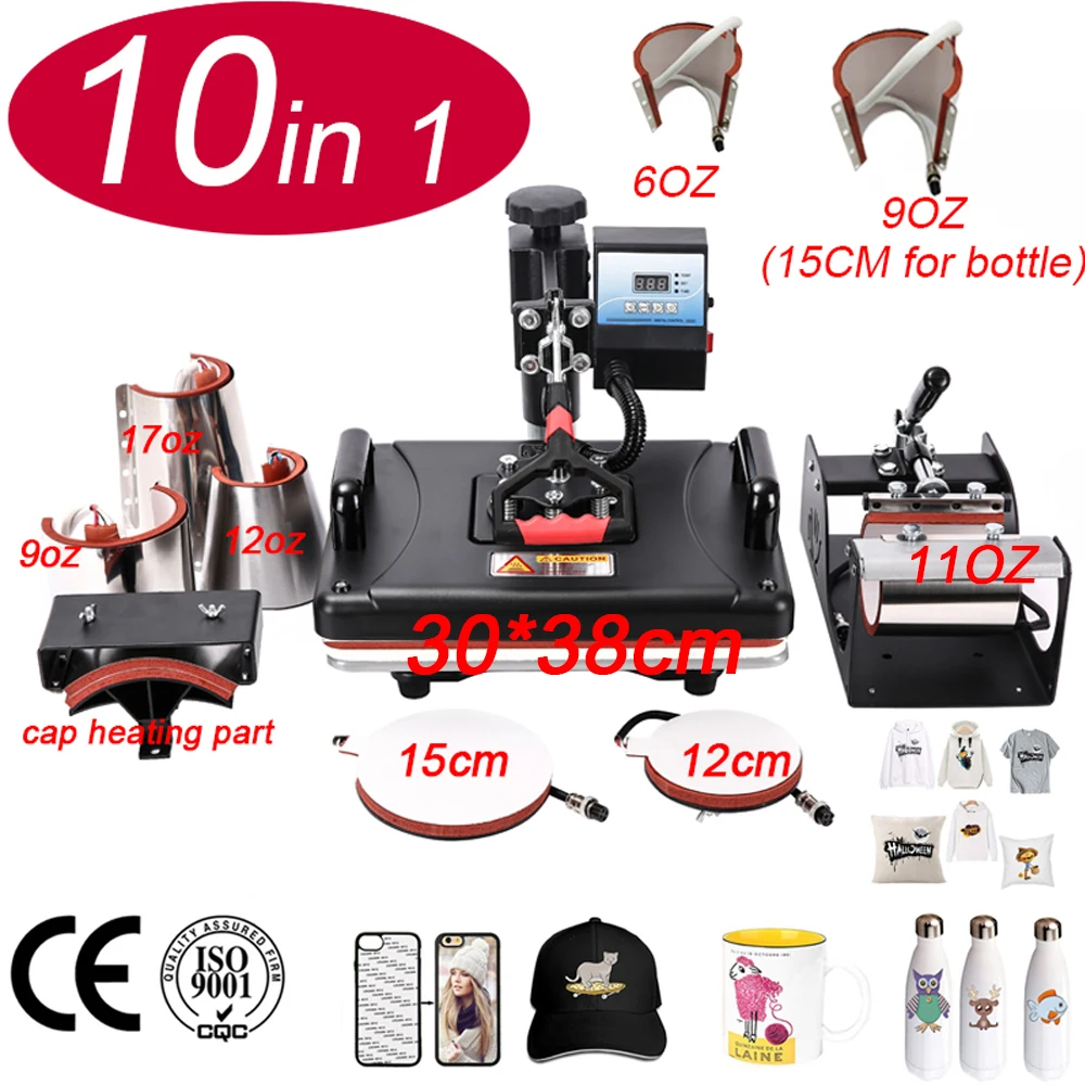 

Economic 10 In 1 Combo Heat Press Machine Heat Transfer Machine Sublimation Printer For Mug/Cap/Tshirt/Phone cases/Rock/Bottle