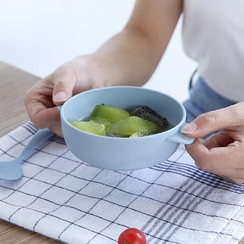 

1pc Cute Round Shape Wheat Straw Bowl Vinegar Seasoning Solid Soybean Dish Sauce Salt Snack Small Plate Kitchen Supplies