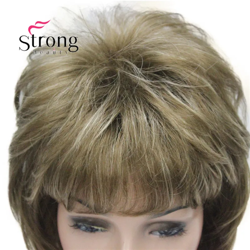 L-1943A #12TT26 New Bady Wavy Light Brown Mix Blonde Neck Length Synthetic Hair Women`s Full Wig (4)