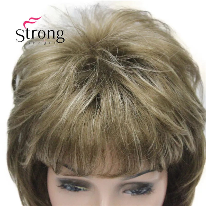 L-1943A #12TT26 New Bady Wavy Light Brown Mix Blonde Neck Length Synthetic Hair Women's Full Wig (4)