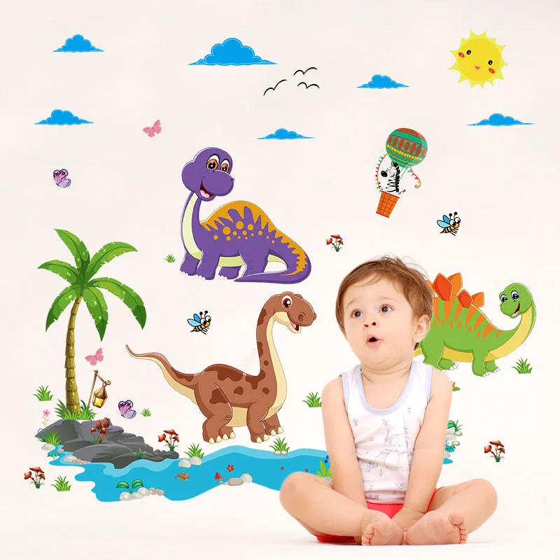 

cartoon Dinosaur Paradise wall stickers for kids rooms nursery children decals murals diy home decoration Adhesive