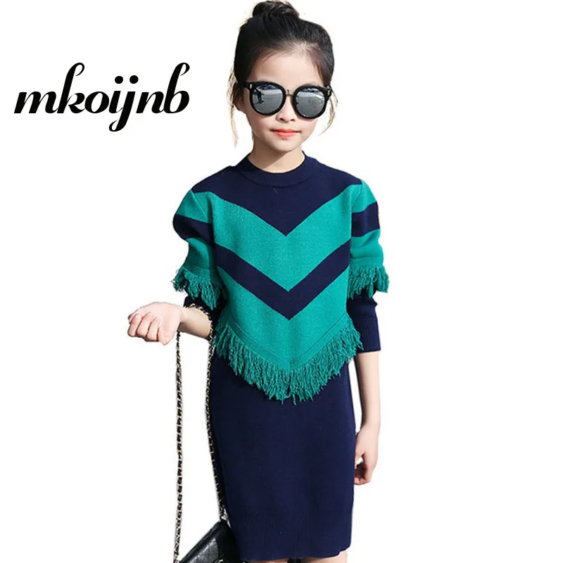 Girls Knitted Sweater Dress Spring Autumn Girls Long Sleeve Dress Warm