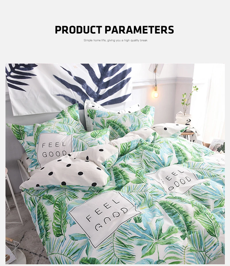 Warm 100/% Cotton FEEL DOOD Home Bedding Set Green plant Duvet Cover Pillowcase