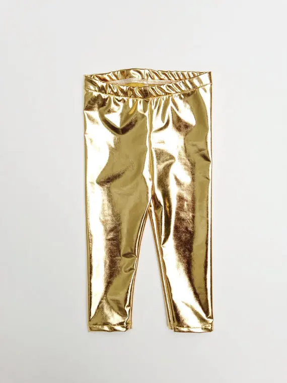 Metallic Gold Vegan Faux Leather Leggings for Baby and Toddler,Girls Metallic Gold Leggings