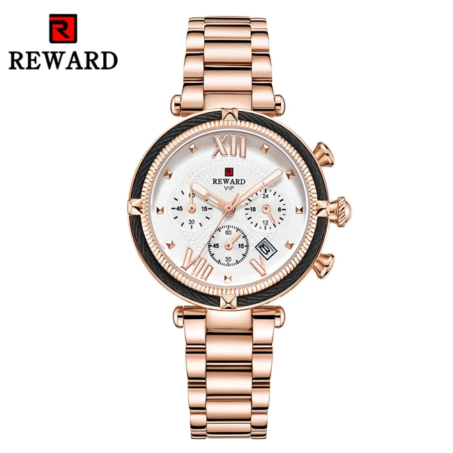 Наградные женские часы люксовый бренд Reloj Mujer водонепроницаемые спортивные кварцевые часы из нержавеющей стали женские часы с хронографом 24 часа часы с датой - Цвет: Rose-White