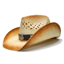 Новая мужская соломенная западная ковбойская шляпа с кожаным ремешком в стиле панк для лета, папы, пляжа, солнца, ковбойницы, сомбреро, размер 58 см