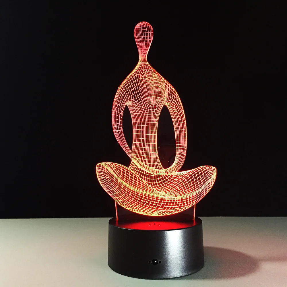  Acrylic 7 Colors Meditation Yoga 3D LED Nightlight Bedroom Lamp Living Room Lights Desk Table Decor