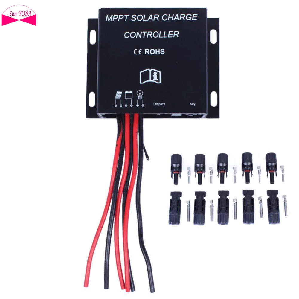 

10A MPPT Solar Battery Charge Controller 12/24V Waterproof Time IP68 130W/260W +5pairs MC4 M/F Double Seal Rings Solar Connector