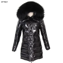 OFTBUY, зимняя куртка для женщин, пальто из натурального меха енота, воротник из натурального меха, длинная парка, пуховик на утином пуху, водонепроницаемая уличная одежда, бренд