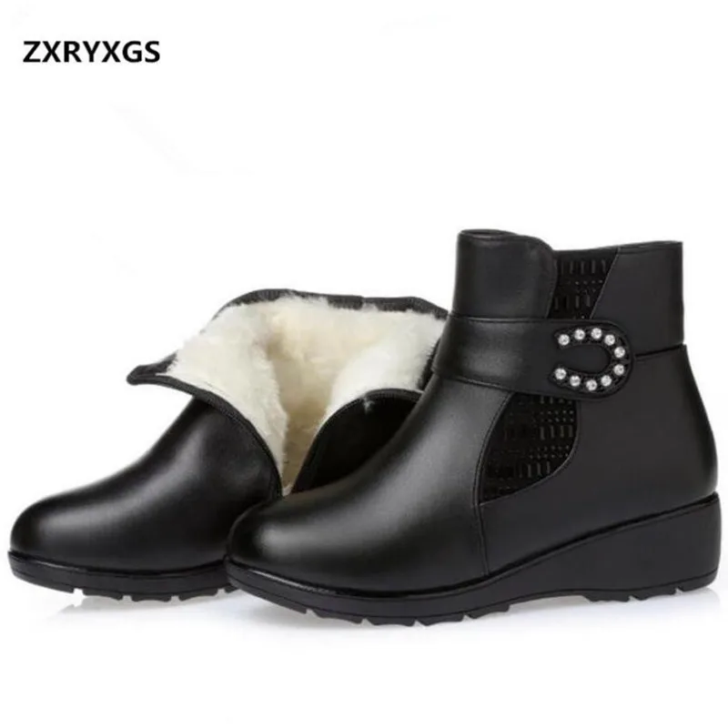 

Large size Rhinestones wool shoes woman warm snow boots real leather boots fashion shoes 2018 new women boots winter ankle boots