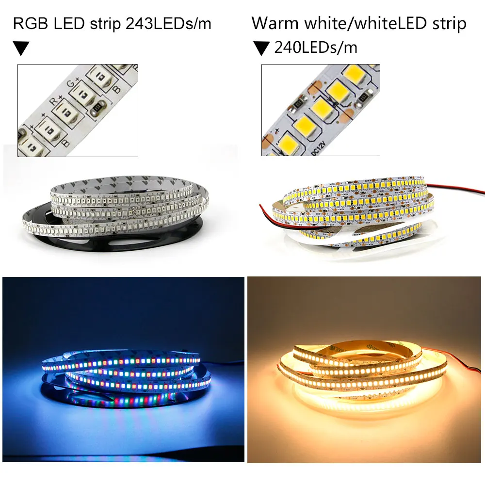 5 м, 2835 Светодиодные ленты не водонепроницаемый [dvolador] DC12V 240 светодио дный s/m 2835 Светодиодные ленты, RGB 243 светодио дный/m крытый свет, 5 м/1200 Светодиодные ленты освещения