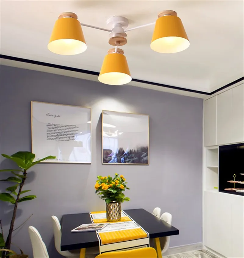 Люстры для гостиной, подвесной светильник на присоске, окрашенный металлический деревянный потолочный светильник, абажур, Кухонные светильники