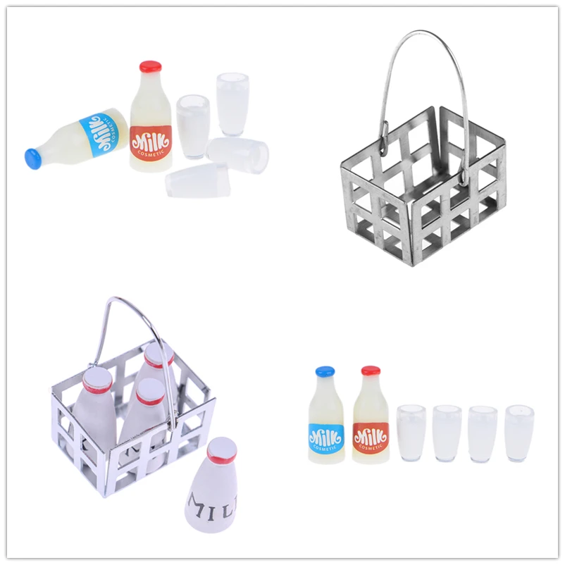 1:12 миниатюрная металлическая корзина для кофе, вина, хлеба, бутылки для молока+ чашка для молока, кухонные аксессуары для кукольного домика