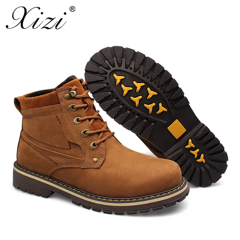 XIZI/мужские ботинки из натуральной кожи; зимние ботинки; плюшевые меховые теплые мужские кожаные ботинки кэжуал; ботильоны в байкерском стиле размера плюс 37-50
