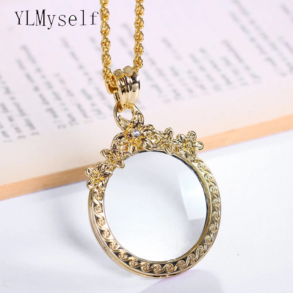 New Flower Magnifying glasses Pendant for reading Long chain necklace
