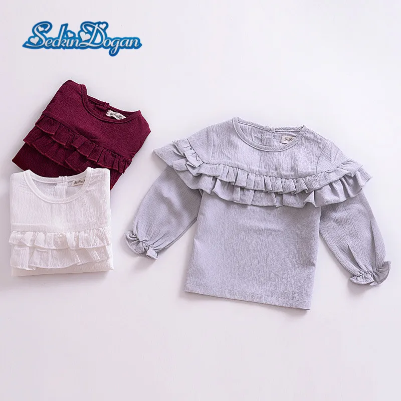 

SeckinDogan Baby Girl Tops Ruffled Collar Baby Girl T-shirt Cotton Long Sleeve Baby Girls Shirt Birthday Party Newborn Clothes