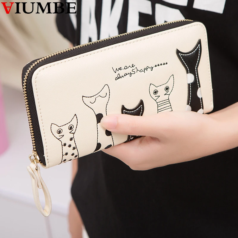 New Animal Wallet Women Black Wallets Purses Cute Cat Zipper Coin Purse Long Credit Card Holder Clutch Bag Wallets Famous Brand