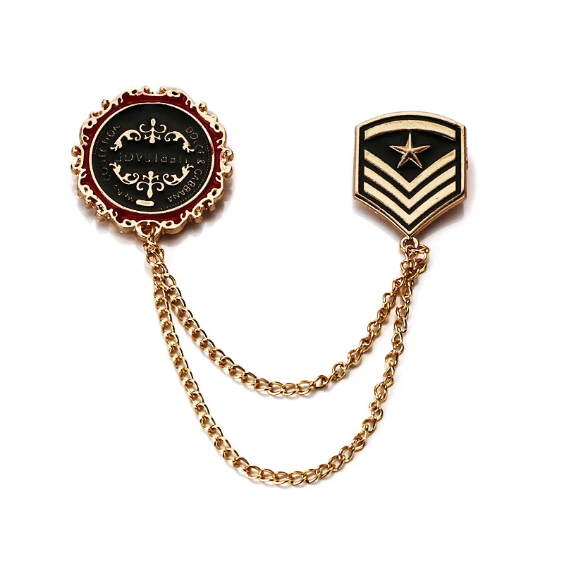 

Retro alloy star shield brooch 2019 simple metal star shield collar needle collar military uniform suit brooch pin chain jewelry